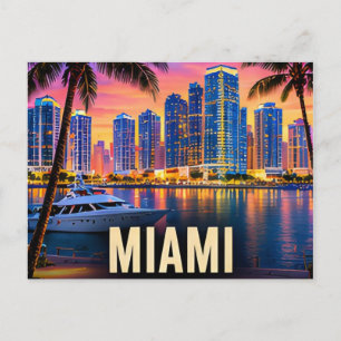 Miami Florida USA Skyline Strände Tropische Nachtl Postkarte