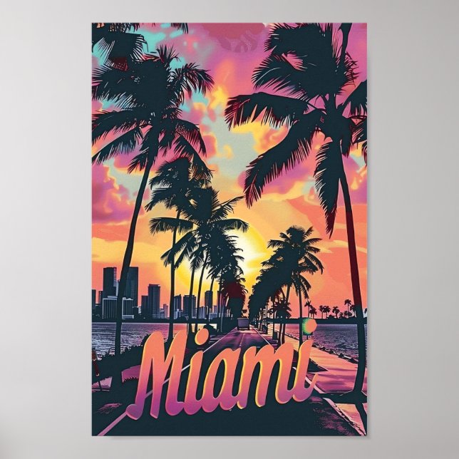 Miami Florida Vintag Retro Travel Illustration Poster (Vorne)