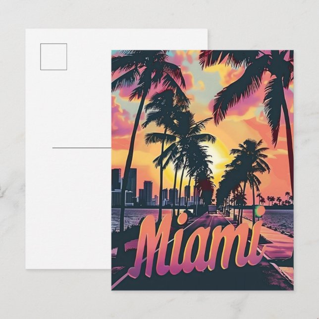 Miami Florida Vintag Retro Travel Illustration Postkarte (Vorne/Hinten)