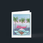 Miami Florida Vintage Reiseplakat Feiertagskarte<br><div class="desc">Miami Florida Vintage Reiseplakat glänzend Logo und wunderschöne Palmenlandschaft,  Glossy-Logos im Stil der 50er Jahre und große Palmen im Abend.</div>