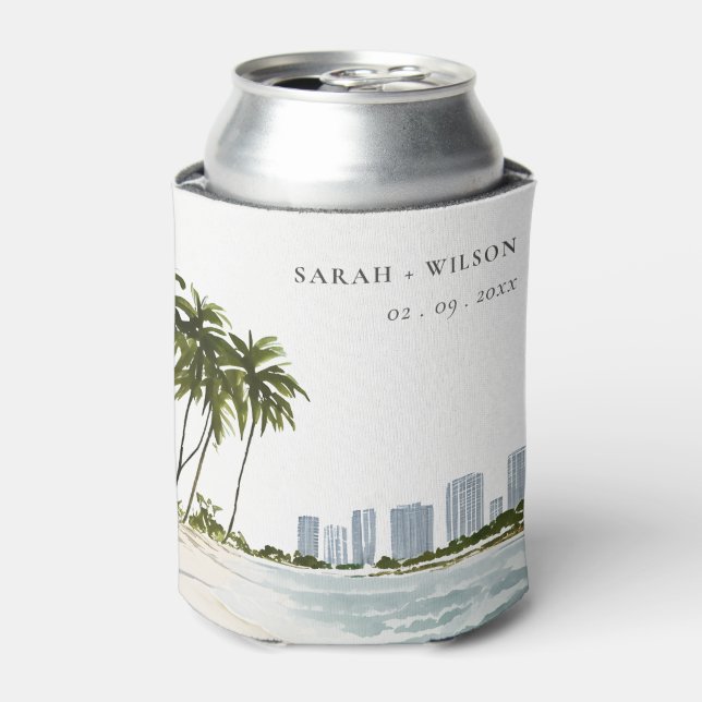 Miami Florida Wasserfarbenpalme Landschaft Hochzei Dosenkühler (Kanne Vorderseite)