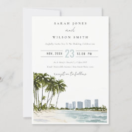Miami Florida Wasserfarbenpalme Landschaft Hochzei Einladung