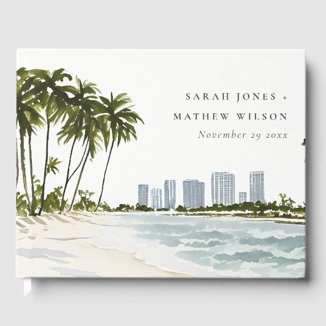 Miami Florida Wasserfarbenpalme Landschaft Hochzei Gästebuch (Vorderseite)