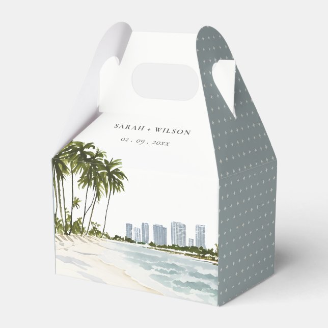 Miami Florida Wasserfarbenpalme Landschaft Hochzei Geschenkschachtel (Vorderseite)