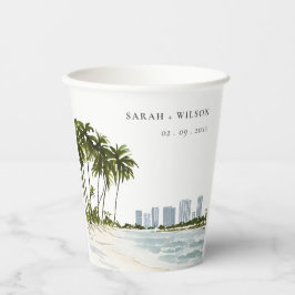 Miami Florida Wasserfarbenpalme Landschaft Hochzei Pappbecher