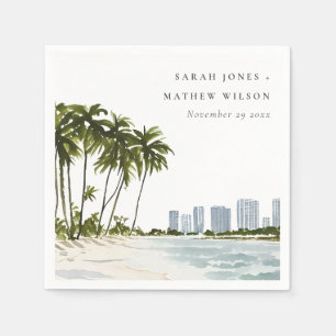 Miami Florida Wasserfarbenpalme Landschaft Hochzei Serviette