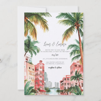 Miami Florida Watercolor Wedding Invitation Einladung