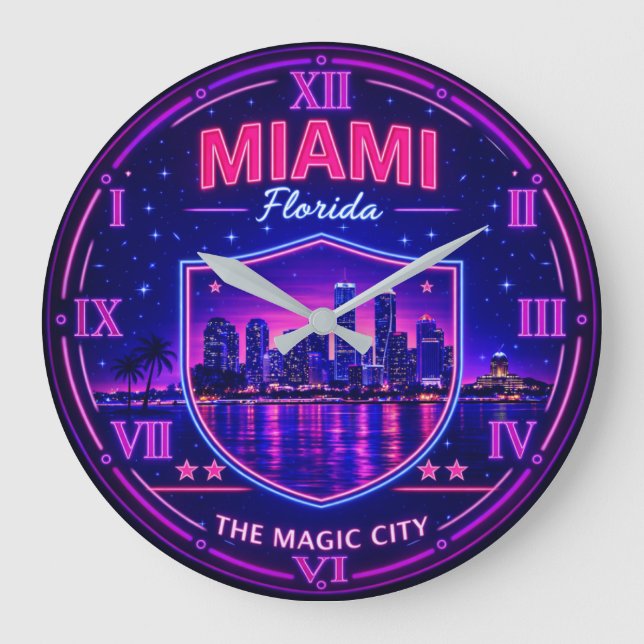 Miami Florida Waterfront Große Wanduhr (Vorderseite)