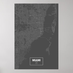 Miami, Florida (weiß auf schwarz) Poster