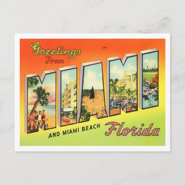 Miami, Floridas Vintage Großbuchstaben Postkarte (Vorderseite)