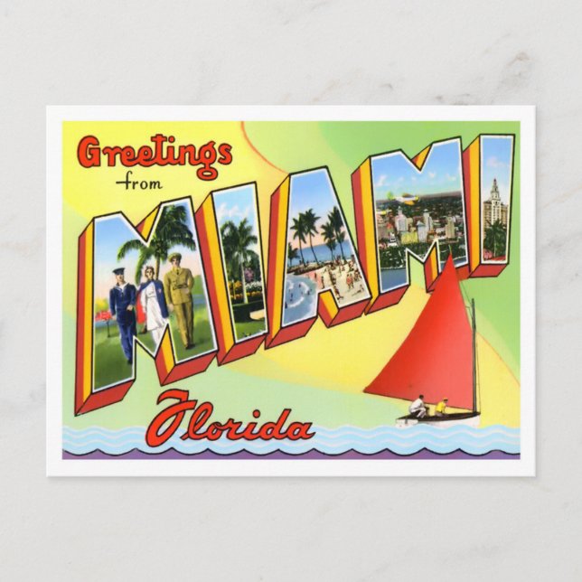 Miami, Floridas Vintage Großbuchstaben Postkarte (Vorderseite)