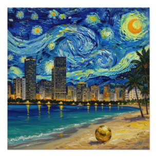 Miami Golden Shore Fußball Elegant und Öl Feinkuns Poster