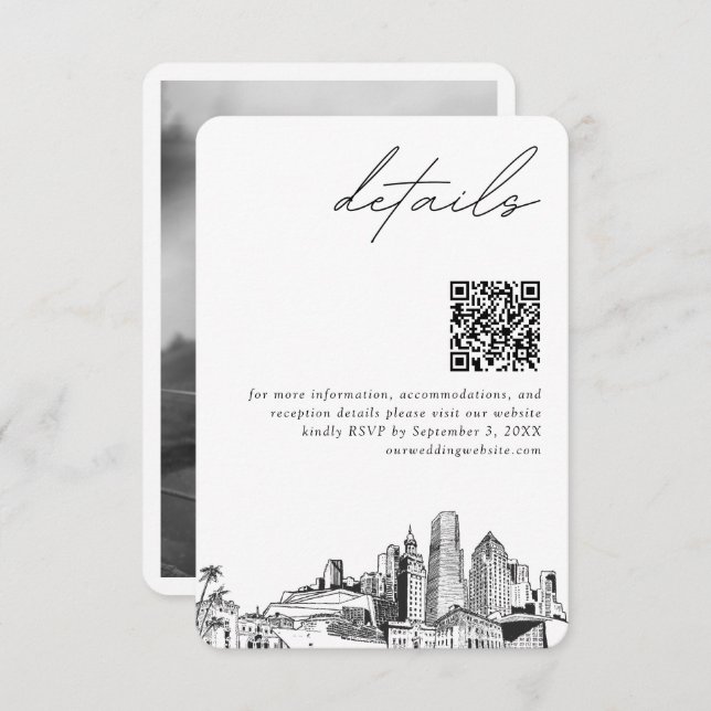Miami Hochzeit in Urlaubsort Details QR Code Klein Begleitkarte (Vorne/Hinten)