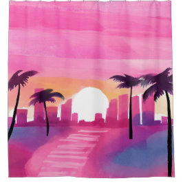 Miami in Pink | Helle Aquarellmalerei Duschvorhang