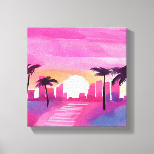 Miami in Pink   Helle Aquarellmalerei Leinwanddruck
