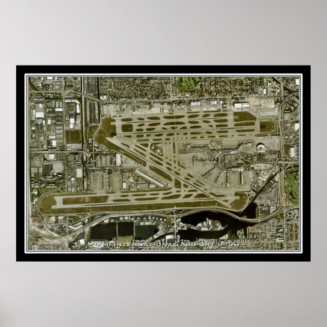 Miami Intl Airport Florida Satellite Poster Karte (Vorne)