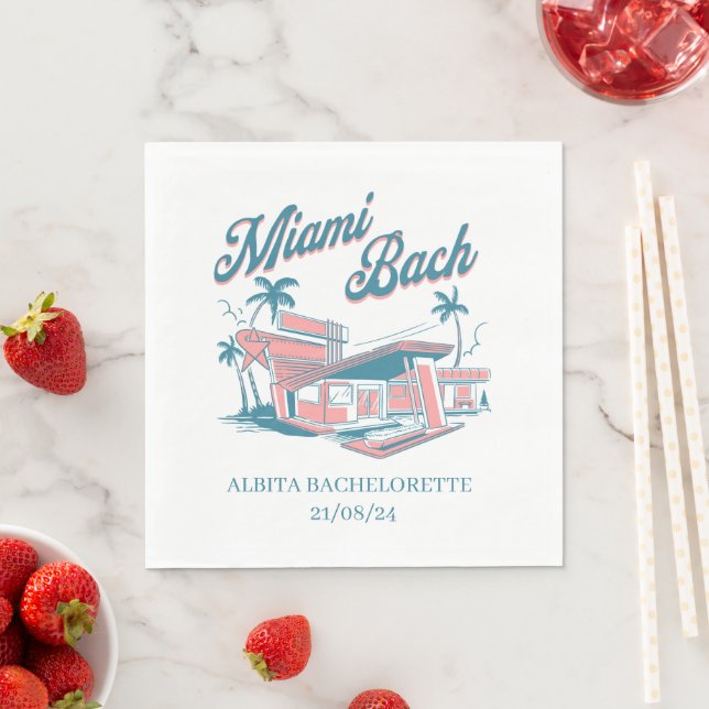 Miami-Junggeselinnen-Abschied-Retro Serviette (Beispiel)