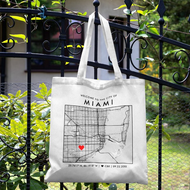 Miami Liebe Locator | City Map Wedding Welcome Tragetasche (The more complete visual of what your final tote Miami Map bag would look like in real life.)