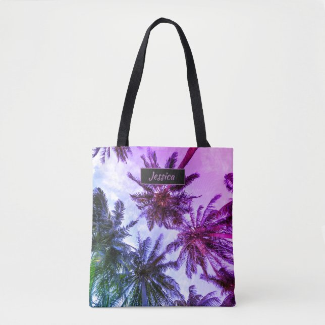 Miami Lila Palm Trees Personalisiert Tasche (Vorderseite)