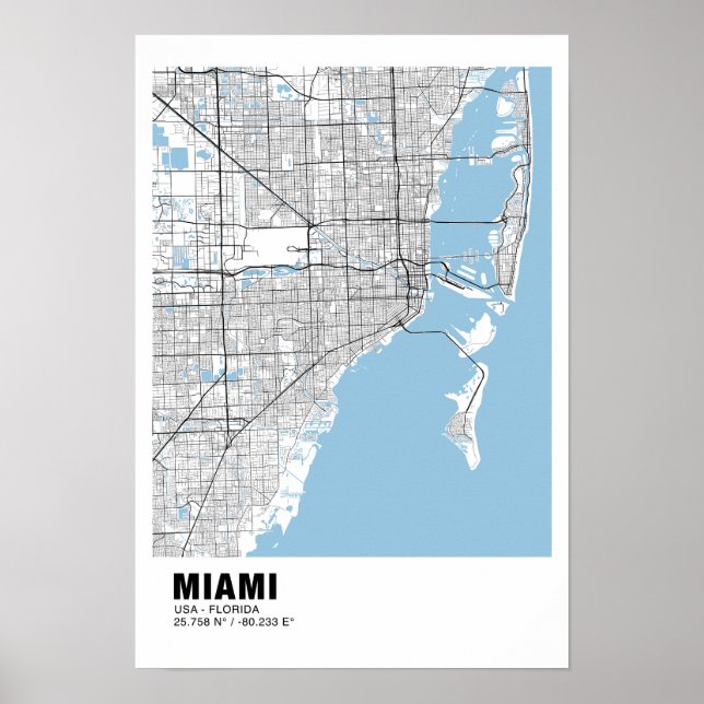 Miami Map Poster - Miami Black Map (Vorne)