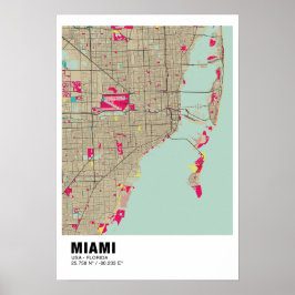 Miami Map Poster - Miami farbenfrohe Karte