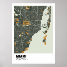 Miami Map Poster - Miami Green & Gold Karte