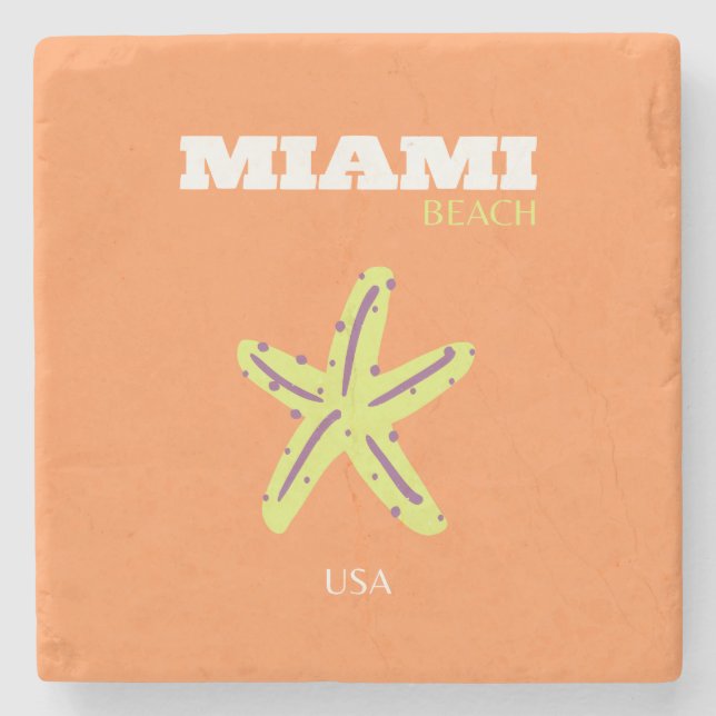 Miami, Miami Beach, Florida, Preppy, Orange Steinuntersetzer (Vorderseite)