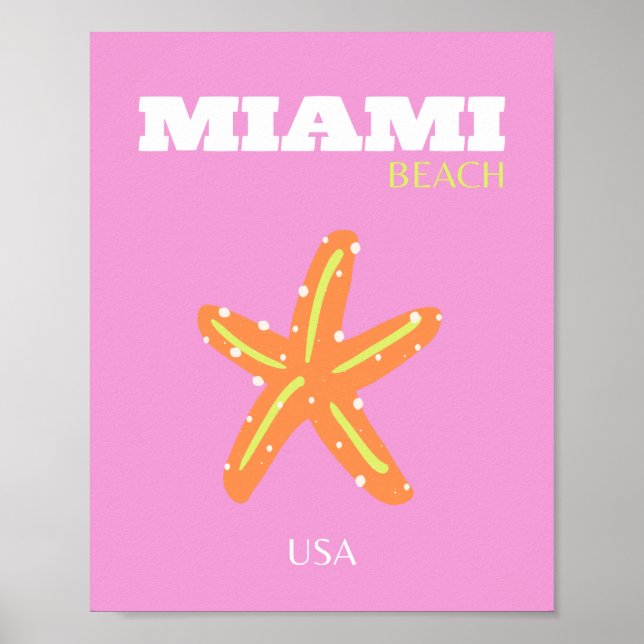 Miami, Miami Beach, Florida, Preppy, Pink, Orange Poster (Vorne)