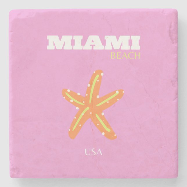 Miami, Miami Beach, Florida, Preppy, Pink, Orange Steinuntersetzer (Vorderseite)