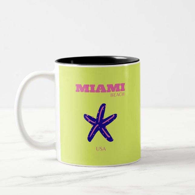 Miami, Miami Beach, Travel Art, Preppy Zweifarbige Tasse (Links)