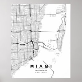 Miami-Minimalistische Karte (Schwarz & Weiß) Poster