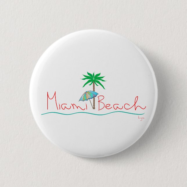 Miami mit Palm und Regenschirm Button (Vorderseite)