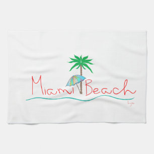 Miami mit Palm und Regenschirm Geschirrtuch