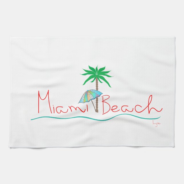 Miami mit Palm und Regenschirm Geschirrtuch (Horizontal)