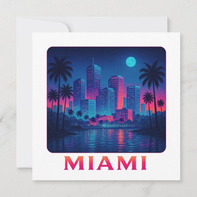Miami Moonrise - Neon Skyline Card (Vorderseite)