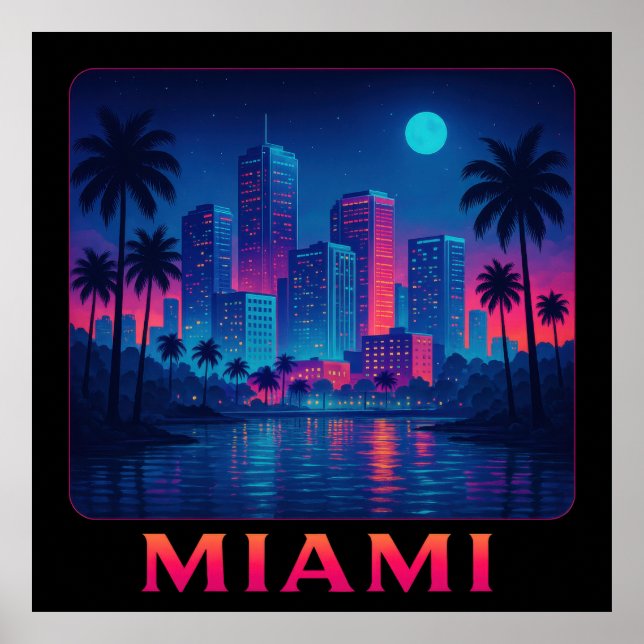 Miami Moonrise - Neon Skyline Poster (Vorne)