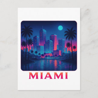Miami Moonrise - Neon Skyline Postkarte