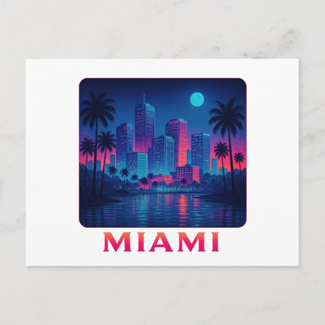 Miami Moonrise - Neon Skyline Postkarte (Vorderseite)