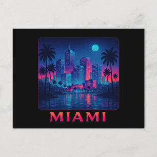 Miami Moonrise - Neon-Skyline Postkarte