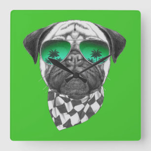 Miami-Mops Quadratische Wanduhr