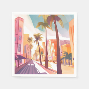 Miami Morgen Aquarell South Beach Malerei Serviette