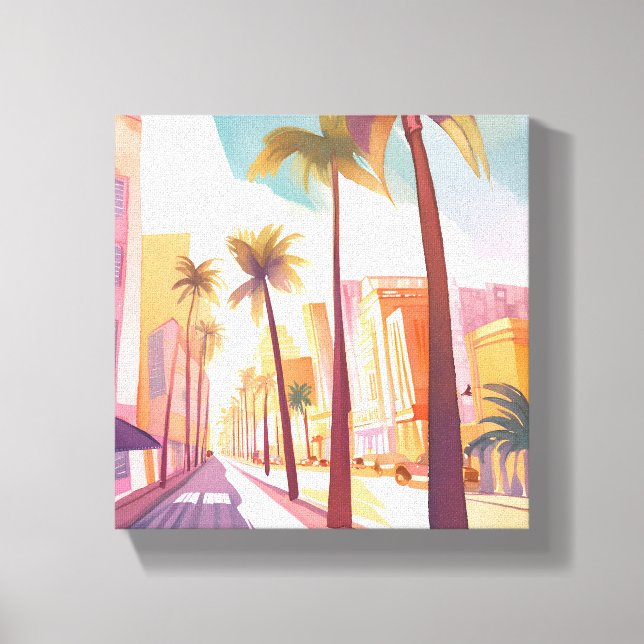 Miami Morning | Aquarell South Beach Malerei Leinwanddruck (Vorderseite)