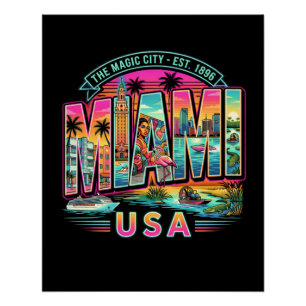 Miami Neon Retro Vintage Strand Art Deco USA Stil Poster