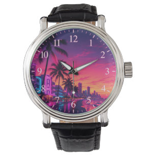 Miami-Neon-Sonnenuntergangs-Zifferblatt Armbanduhr