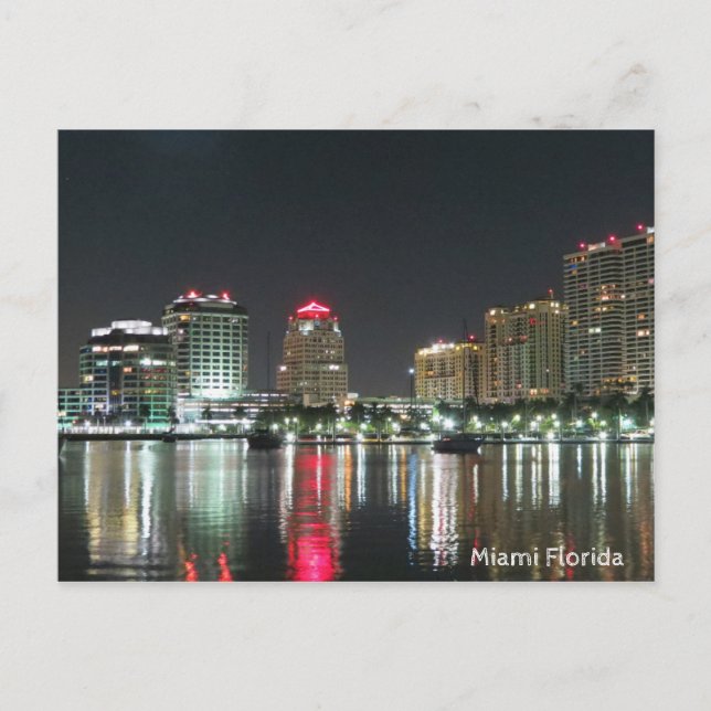 Miami Night Skyline Postkarte (Vorderseite)