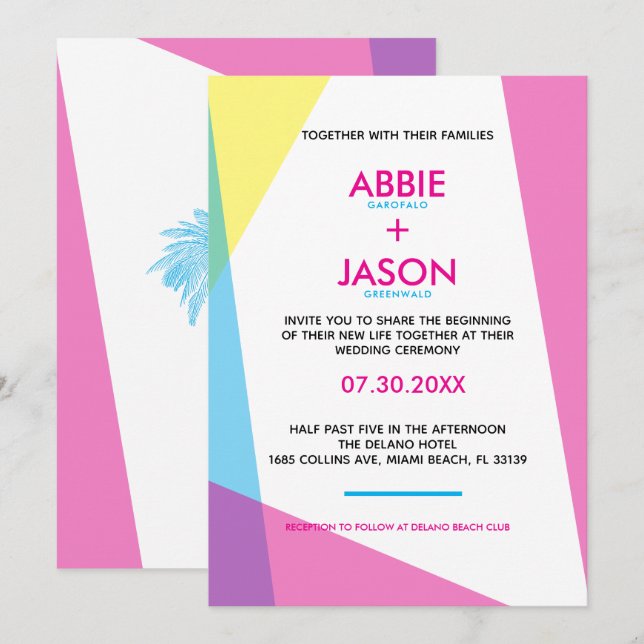 Miami Nights Hochzeit Einladung (Vorne/Hinten)