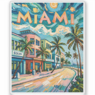 Miami Ocean Drive Florida Strand Van Gogh Farbig Aufkleber