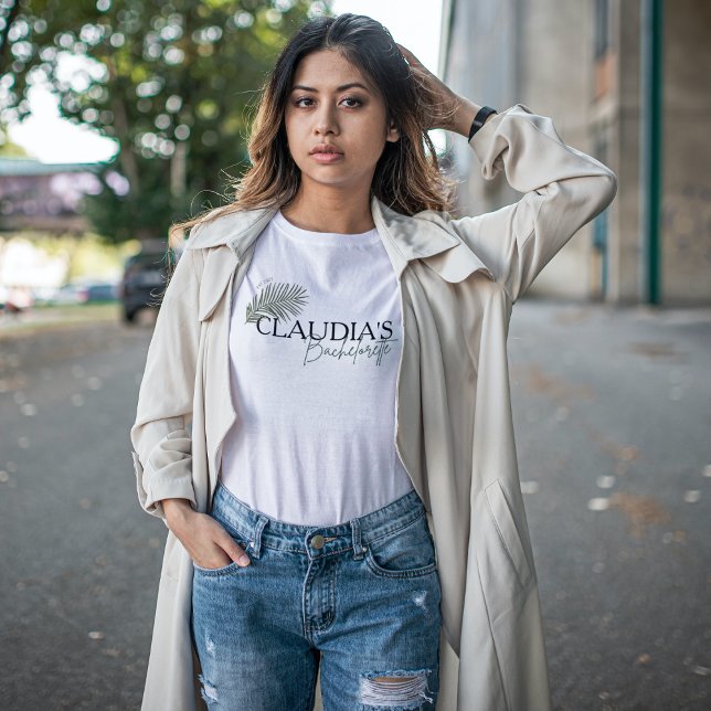 Miami Palm Individuelle Name Bride Junggeselinnen- T-Shirt (Custom Bachelorette party lifestyle T-shirt)