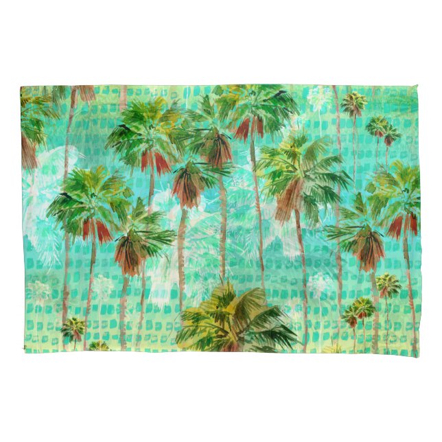 Miami Palms: Wasserfarbe tropisch nahtlos Kissenbezug (Vorderseite)