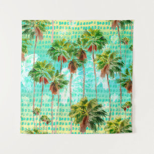 Miami Palms: Wasserfarbe tropisch nahtlos Wandteppich